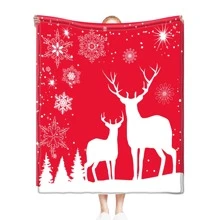 聖誕裝飾毛毯,可愛的麋鹿紋聖誕絨毯,適用於沙發、客廳、家居寢具,聖誕節禮物