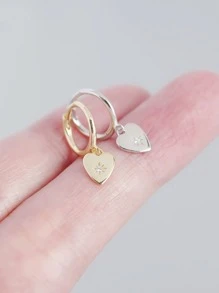 1對女士S925銀心形耳環帶八角星和套裝水鑽設計耳朵扣耳釘