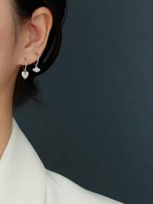 1對女士S925銀心形耳環帶八角星和套裝水鑽設計耳朵扣耳釘