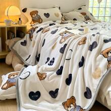 1pc Heart-shaped Bear Milk Velvet Double-sided Plush Blanket - Multicolor - View 5