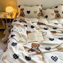 1pc Heart-shaped Bear Milk Velvet Double-sided Plush Blanket - Multicolor - View 8