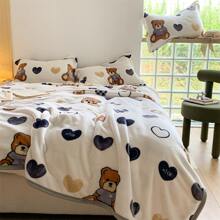 1pc Heart-shaped Bear Milk Velvet Double-sided Plush Blanket - Multicolor - View 7