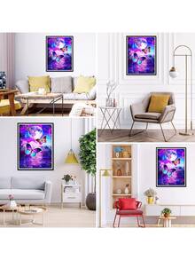 紫色蝴蝶鑽石畫套裝,適用於成人-圓形,適用於兒童-全鑽石,適用於初學者-鑽石藝術套裝,適用於家居裝飾-鑽石藝術畫套裝 - 紫色 - 查看 2