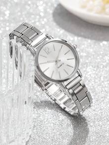 1入組女士們銀不銹鋼帶時尚休閒石英表帶手環 - 銀色 - 查看 3