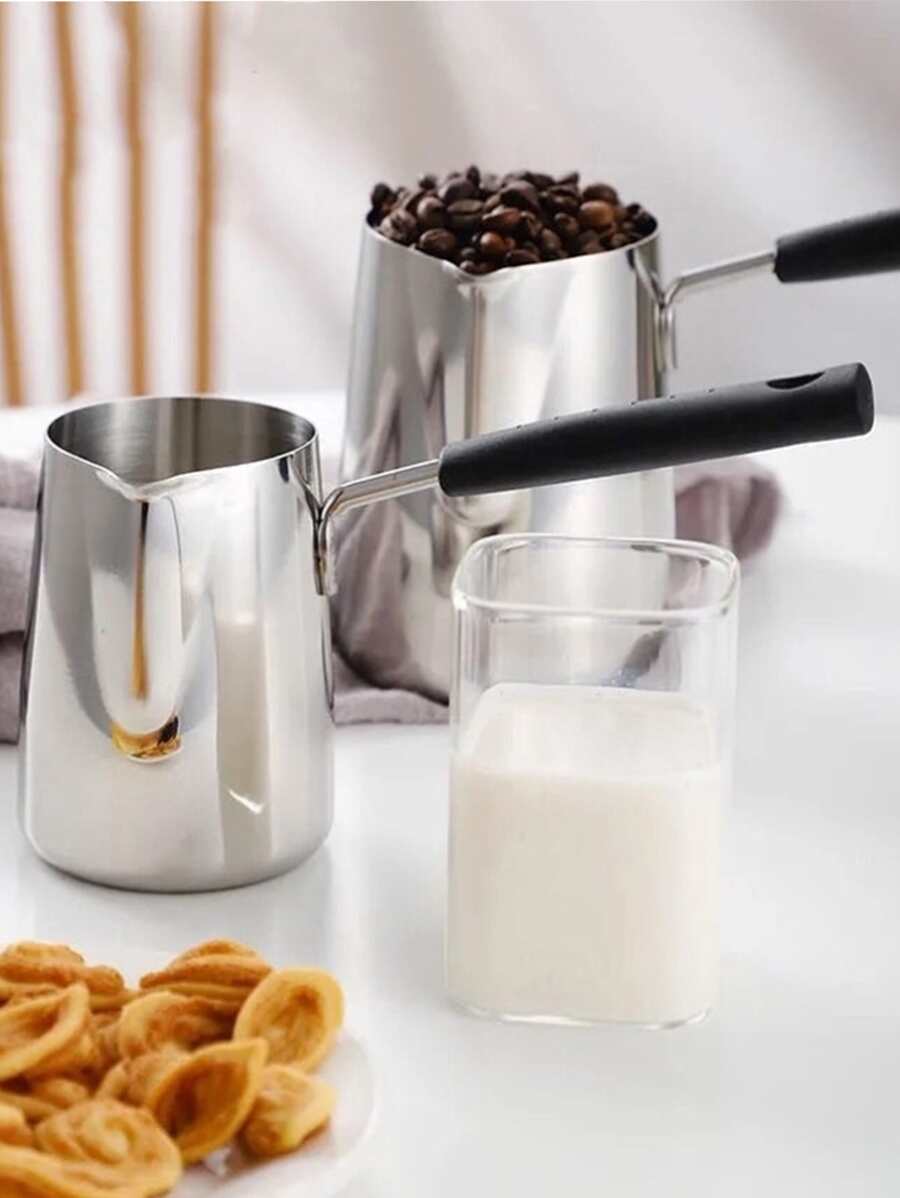 1pc Stainless Steel Milk Jug With Long Handle For Latte Art School Supplies - Silver - View 1
