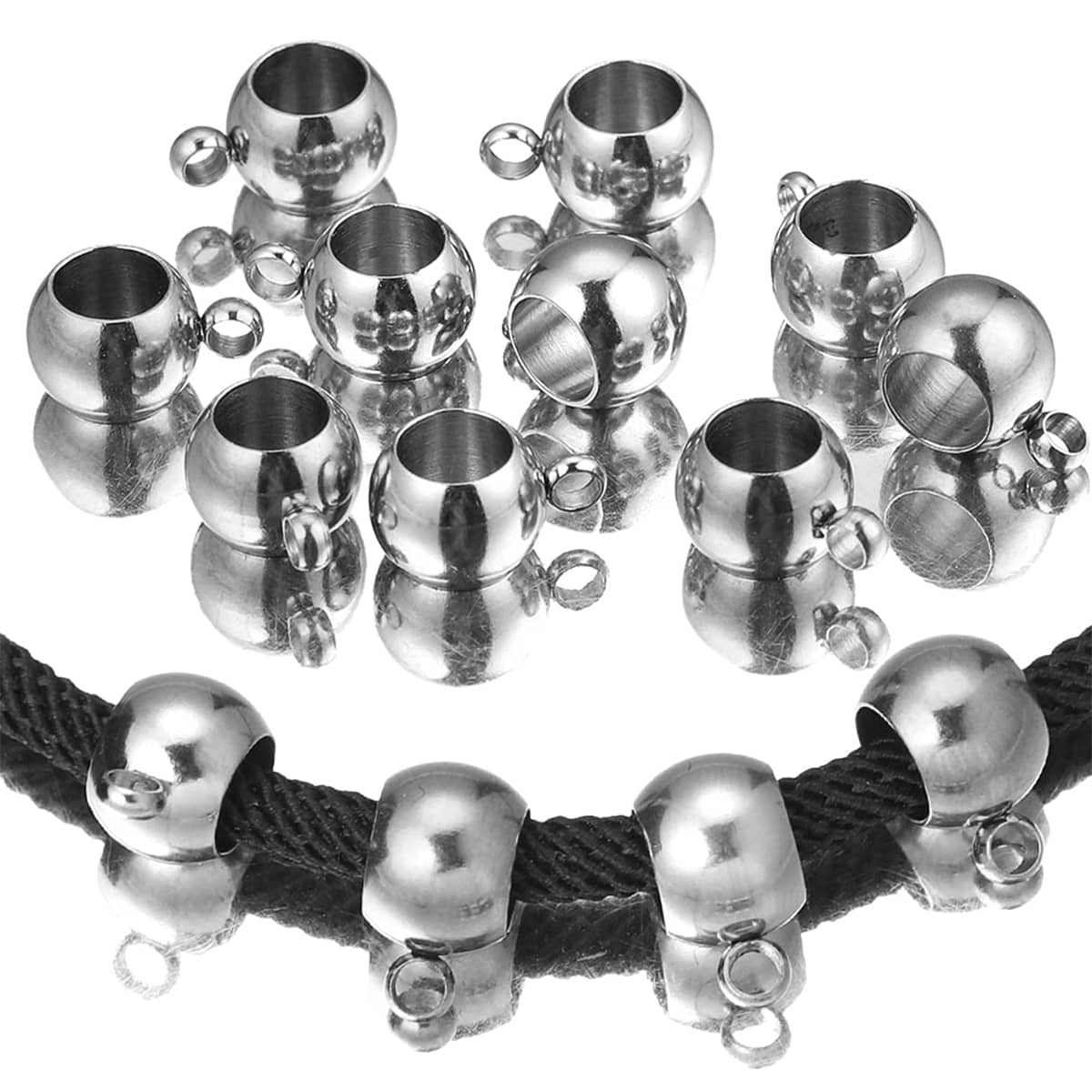 10入組不銹鋼球波珠連接器配件,魅力孔手鐲項鍊吊墜diy珠寶配件手鐲吊墜 - 銀色 - 查看 1