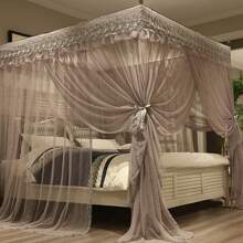 4 Corners Post Canopy Bed Curtain For Girls & Adults, 4 Openings Bed Canopies Bedroom Decoration Accessories - Xám - Xem 1