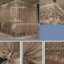 4 Corners Post Canopy Bed Curtain For Girls & Adults, 4 Openings Bed Canopies Bedroom Decoration Accessories - Xám - Xem 3