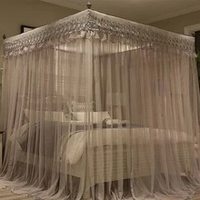 4 Corners Post Canopy Bed Curtain For Girls & Adults, 4 Openings Bed Canopies Bedroom Decoration Accessories - Xám - Xem 2