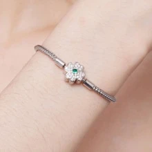 Bamoer 925純銀四葉草蛇骨基本手鍊,鑲嵌鋯石,為女性珠寶愛好者diy打造精美首飾 - 銀色 - 查看 2