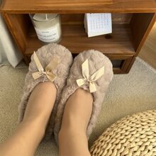 6色軟底蝴蝶結女性冬天家庭地板襪,濃烈香調,防滑,產後加厚襪子套裝 - 卡其色 - 查看 1