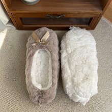 6色軟底蝴蝶結女性冬天家庭地板襪,濃烈香調,防滑,產後加厚襪子套裝 - 卡其色 - 查看 5