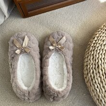 6色軟底蝴蝶結女性冬天家庭地板襪,濃烈香調,防滑,產後加厚襪子套裝 - 卡其色 - 查看 3