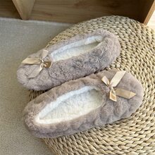 6色軟底蝴蝶結女性冬天家庭地板襪,濃烈香調,防滑,產後加厚襪子套裝 - 卡其色 - 查看 2