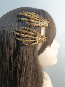 2pcs/Pack Resin Ghost Hand Shape With Metallic Hair Clip, Accessory Halloween - Multicolor - View 6