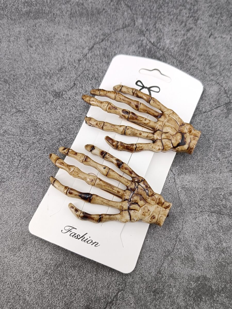 2pcs/Pack Resin Ghost Hand Shape With Metallic Hair Clip, Accessory Halloween - Multicolor - View 1