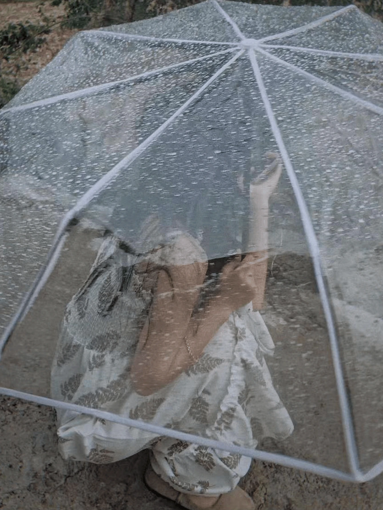 1pc White Clear Manual Umbrella - White - View 1