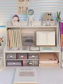 1入組雙層上調桌子收納架,檯面化妝品文具書收納適用於宿舍辦公室