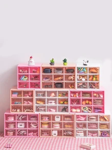 1pc/2pcs/4pcs - New Transparent Girly Colorful Desktop Leather Storage Box, Small Items Organizer Box, Large Capacity, Drawer Style Storage Box With 9 Compartments/6 Compartments, 3 Color Options, Essential For Back To School