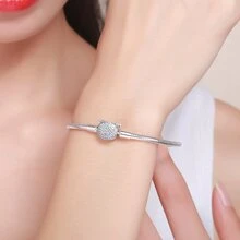 925純銀閃閃發光立方氧化鋯可愛貓蛇手鏈適合女士吊墜和釘珠DIY精細的首飾類 - 銀色 - 查看 2