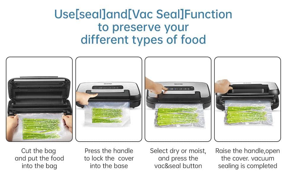 SEATAO Food Vacuum Bag 8 inch X 60 Feet Roll 2 Pack Vacuum Sealer Food