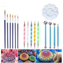 16入組曼陀羅畫工具套裝,包含圖案樣板、點彩工具、點彩筆、石頭和刷子的diy繪畫套件 - 彩色 - 查看 1