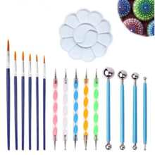 16入組曼陀羅畫工具套裝,包含圖案樣板、點彩工具、點彩筆、石頭和刷子的diy繪畫套件 - 彩色 - 查看 2