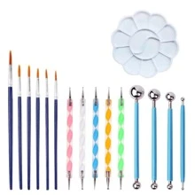 16入組曼陀羅畫工具套裝,包含圖案樣板、點彩工具、點彩筆、石頭和刷子的diy繪畫套件 - 彩色 - 查看 8