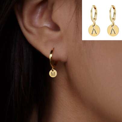 1雙時尚最初箍吊墜懸垂耳環適合女士