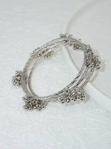 European And American Hot-Sale Iron Alloy Bracelet Set With 3 Ccb Beads For Women, Fashionable And (Black) - Silver - View 2