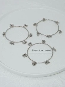 European And American Hot-Sale Iron Alloy Bracelet Set With 3 Ccb Beads For Women, Fashionable And (Black) - Silver - View 3