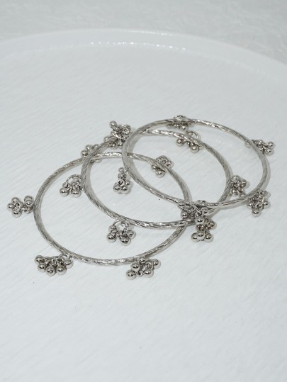 European And American Hot-Sale Iron Alloy Bracelet Set With 3 Ccb Beads For Women, Fashionable And (Black)