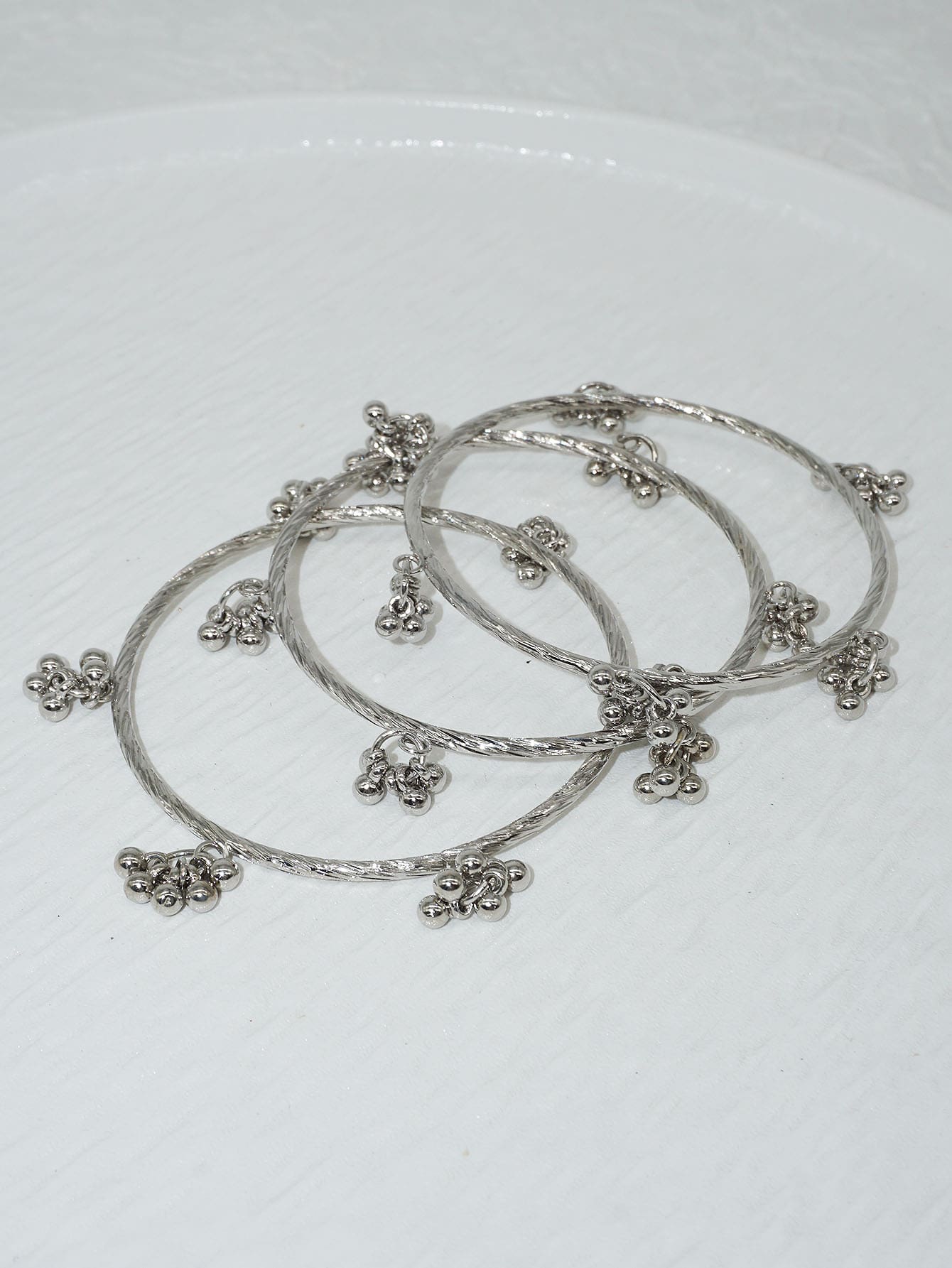 European And American Hot-Sale Iron Alloy Bracelet Set With 3 Ccb Beads For Women, Fashionable And (Black) - Silver - View 1