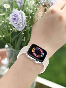 1入組莫蘭迪漸變色Apple Watch手環，強力磁性閉合，適用於Apple Watch 38mm、40mm、41mm、45mm、44mm、42mm、47mm，莫蘭迪色系，簡潔、大氣、親膚、彈性、透氣、時尚且流行，兼容Apple Watch Ultra系列Ultra 9、8、7、6、5、4、3、2、1和SE，適用於女士和男士智能手錶配件 - 米色 - 查看 2