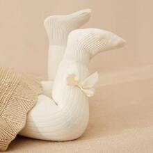 1pc Baby Girls' Thermal Lined Stirrup Tights, Winter Warm Toddler Socks Tights, Simple Style, Princess Stockings For Children - White - View 5