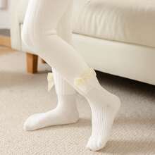 1pc Baby Girls' Thermal Lined Stirrup Tights, Winter Warm Toddler Socks Tights, Simple Style, Princess Stockings For Children - White - View 6