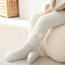 1pc Baby Girls' Thermal Lined Stirrup Tights, Winter Warm Toddler Socks Tights, Simple Style, Princess Stockings For Children - White - View 4