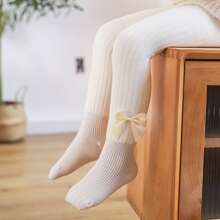 1pc Baby Girls' Thermal Lined Stirrup Tights, Winter Warm Toddler Socks Tights, Simple Style, Princess Stockings For Children - White - View 3