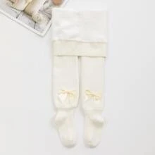 1pc Baby Girls' Thermal Lined Stirrup Tights, Winter Warm Toddler Socks Tights, Simple Style, Princess Stockings For Children - White - View 7