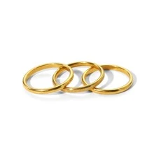VKHK Set de 3 anillos minimalistas de acero inoxidable, aptos para uso diario de mujer - Amarillo Oro - Ver 4