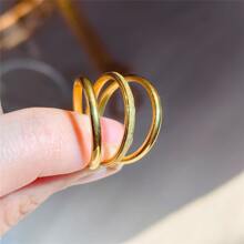 VKHK Set de 3 anillos minimalistas de acero inoxidable, aptos para uso diario de mujer - Amarillo Oro - Ver 3