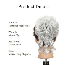 Lộn xộn tóc búi Tóc lên Tóc Búi  Gia hạn Đàn hồi Dây buộc tóc Miếng tóc Tóc xoăn Bun Dây buộc tóc ruột già Đối với phụ nữ - Màu Xám nhạt - Xem 2