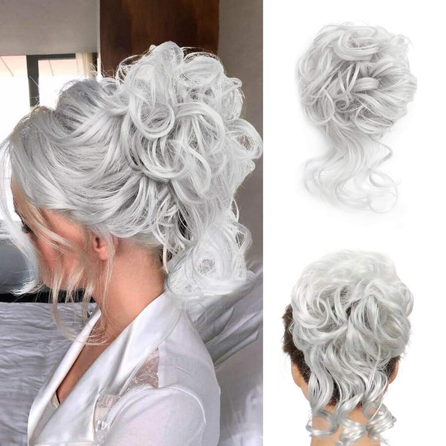 Lộn xộn tóc búi Tóc lên Tóc Búi  Gia hạn Đàn hồi Dây buộc tóc Miếng tóc Tóc xoăn Bun Dây buộc tóc ruột già Đối với phụ nữ - Màu Xám nhạt - Xem 1