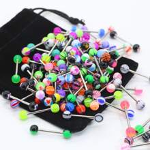 100pcs Random Colorful Acrylic Tongue Rings For Women; Enjoy Your Pierced Tongue; Best Gifts For Birthday, Christmas, Anniversary, Valentine's Day, Wedding, Career, Themed Parties, Halloween Parties, Etc.