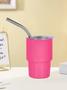 1入組3盎司迷你雙層牆真空絕緣不銹鋼杯子帶蓋,吸管和手柄,咖啡杯 - 粉色 - 查看 5