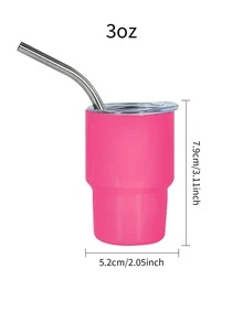 1入組3盎司迷你雙層牆真空絕緣不銹鋼杯子帶蓋,吸管和手柄,咖啡杯 - 粉色 - 查看 4