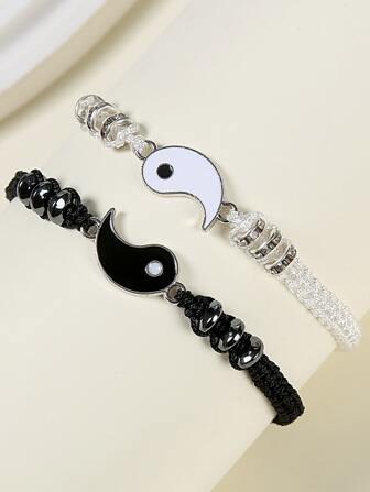 AIDSOTOU 最佳朋友手链 2 款配套阴阳可调节绳手链 适合友谊关系 男朋友 女朋友 情人节礼物、妈妈、母亲、母亲节、礼物