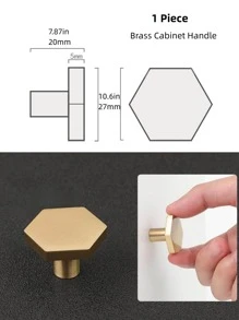 1入組黃銅六角實心櫥櫃手柄,極簡主義衣櫥門浴室五金,金色黃銅拉手 - 金色 - 查看 3