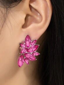 1 cặp khuyên tai đính đá nhiều màu phong cách Âu Mỹ cá tính theo phong cách Hàn Quốc dành cho nữ - Màu Hồng Tươi - Xem 1