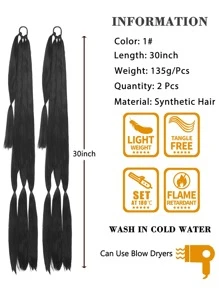 2入組長款編織馬尾辮延長辮帶髮圈直筒圍裹式接髮馬尾自然柔軟的合成纖維發片適合女士日常穿著26英寸30英寸34寸黑色 - 黑色 - 查看 4